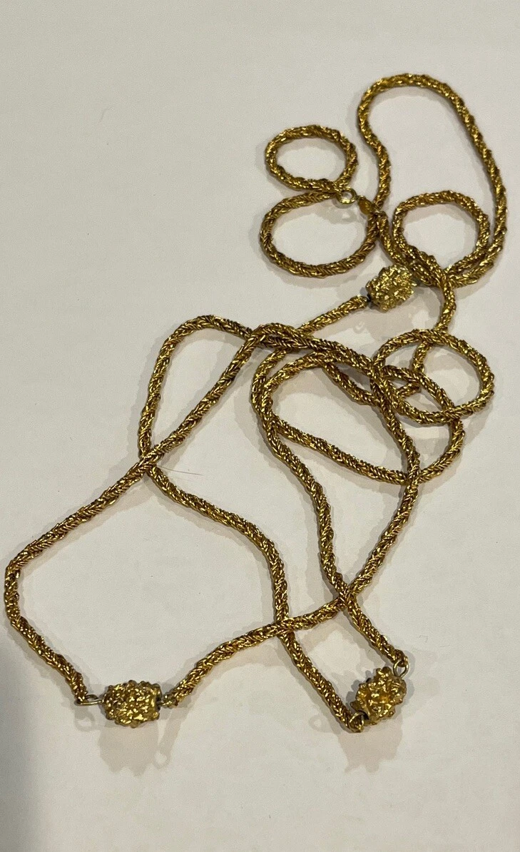 Collier chaîne longue station vintage Grosse Dior bordure torsadée pépites d'or 56