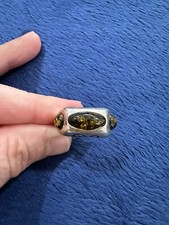 Vintage Sterling Silver 925 and Triple Green Baltic Amber Ring, Size 8.25, 6g