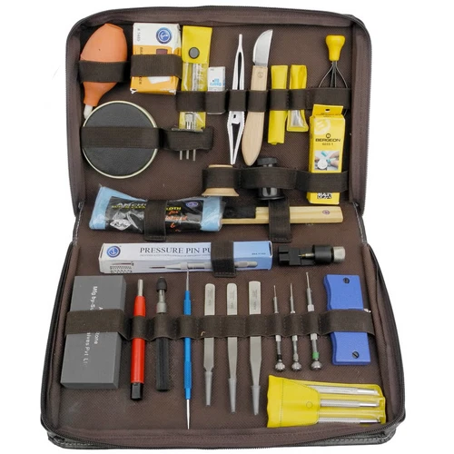 COMPREHENSIVE PROFESSIONAL WATCH TOOL REPAIR SERVICING KIT - LEATHER CASE HT1515