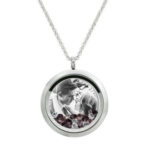 Personalized Photo & Message Engrave Floating Crystals Locket Pendant Necklace - Picture 54 of 54