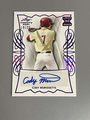 Cody Morissette 2021 Leaf Trinity /25 Purple Auto BA-CM1 Miami Marlins