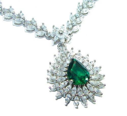 Emerald Necklace 5.5ct Handcrafted 925 Sterling Silver Pear Green Gemstone - Picture 2 of 4