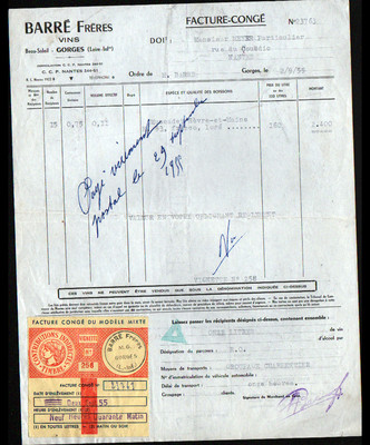 GORGES / BEAU-SEIL (44) WEINE & SPIRITUOSEN ''BARRE Freres'' mit Urlaub 1955