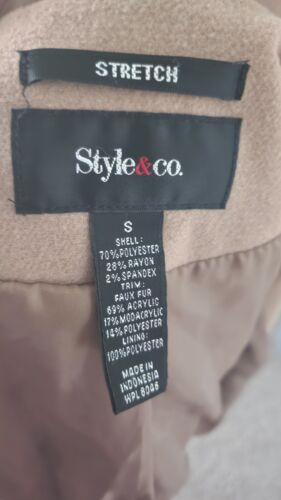 Style&Co “Strech” Coat women SM Faux Fur Collar Outerwear VGC - Picture 3 of 4