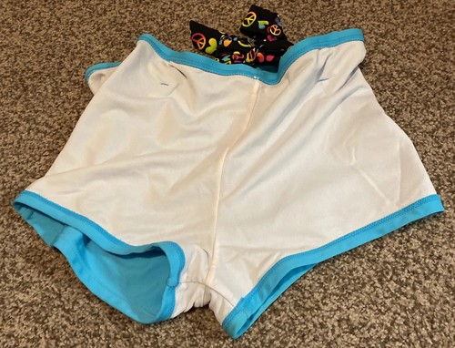 OP Girls XL 14/16 Swim Suit Short Bottom Peace Signs & Hearts On Belt Turquoise - Picture 7 of 9