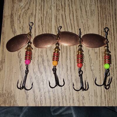 4P/C ILBA/MEPP LIKE COPPER  SPINNER SET -  SIZE 2 TROUT/PIKE/PERCH/SALMON 