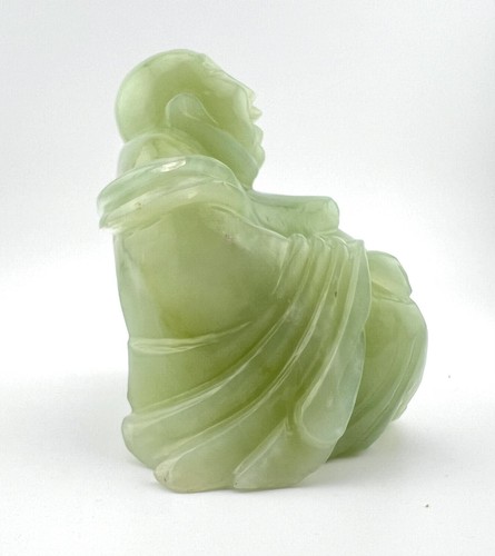 Vintage Good Luck Jade Buddha Happy Face Carving Chinese Scholar Sculpture - Picture 5 of 11
