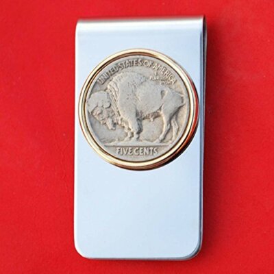 1913 ~ 1938 Buffalo Nickel Coin Gold Silver Two Toned Stainless Steel Money Clip