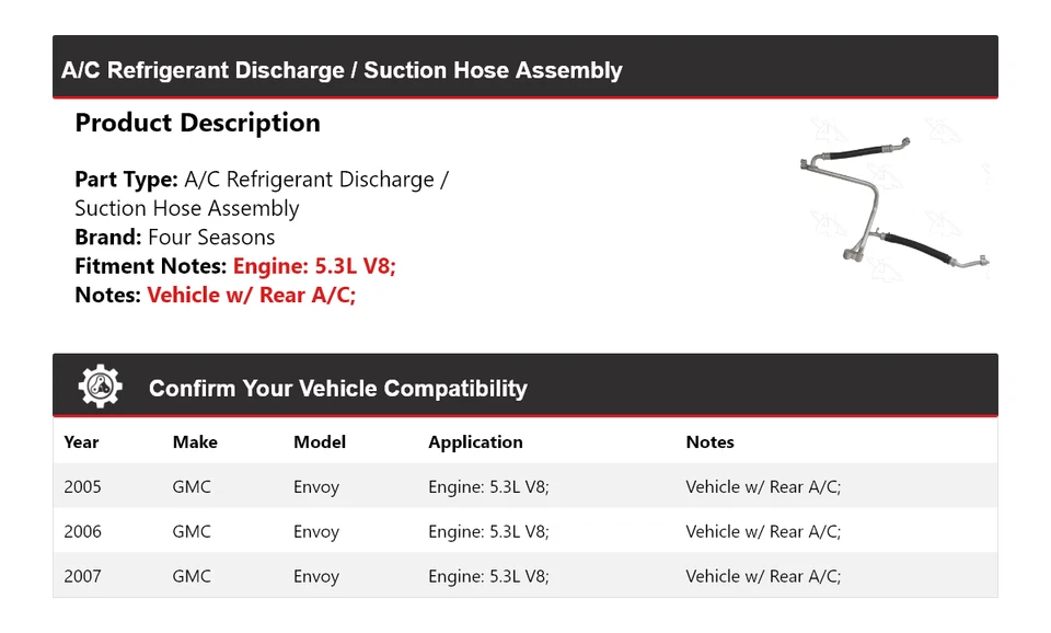 Conjunto de manguera de succión/descarga de refrigerante de CA para GMC Envoy 2005-2007 4 estaciones Foto 2 de 4