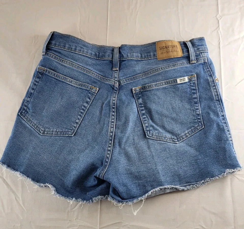 Pantalones Cortos Para Mujer Levi Strauss Talla 15 Azul Jean Denim Firma Tiro Alto Rsw Dobladillo Foto 2 de 4