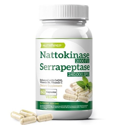 NutraPep Nattokinase 2000 FU Serrapeptase 240000 SPU 60 Count (Pack of 1) 
