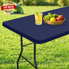 Rectangle Table Cloth Cover, Waterproof Polyester Elastic Fitted Tablecloth, Fit