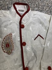 White With Maroon And Embellishments Boys Size 28 Kurta By Namera Top Only New
