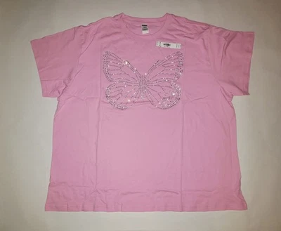 XXL NWT VICTORIA'S SECRET PINK CAMPUS BUTTERFLY RHINESTONE CREW T-SHIRT - Image 1 of 2