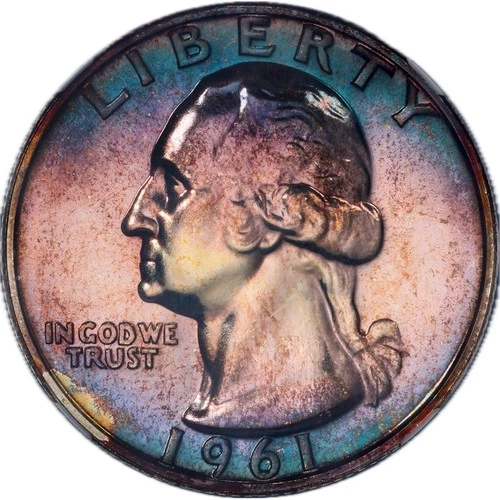 PF66 1961 25C Washington Silver Proof Quarter, NGC- Nicely Toned