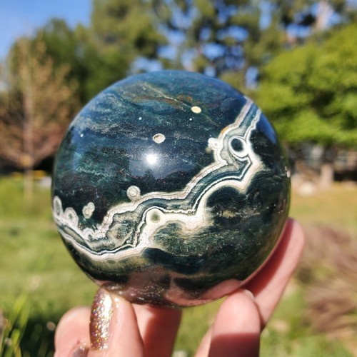 Ocean Jasper Sphere Old Stock Eight 8th Vein Kambaby Druzy | 386 grams | 67mm - Picture 4 of 10