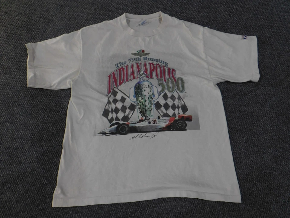 Camisa De Colección Indianápolis 500 Para Hombres XL Blanca Logo de Carreras 7 Hecha en EE. UU. Camiseta Años 90 Foto 3 de 4