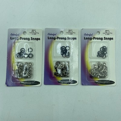 3x  Size 16  Long-Prong Snaps   Open Ring Snap Snap Buttons Navy Blue