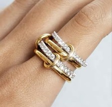 Chic Gold & Silver Interlocking Pavé Ring | Modern Statement Band | Elegant Gift
