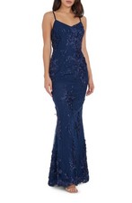 Dress The Population Giovanna Floral Sequin Mermaid Gown Sz S Navy 348