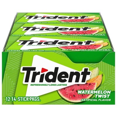 Trident Watermelon Twist Gum, 12 Packs Sugar Free, 14 Pieces Each (168 Total)