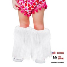 Kids Girls Fuzzy Faux Fur Leg Warmers Boots Shoes Cuff Cover Winter Warm White