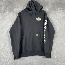 Carhartt Hoodie Mens Small Black R D Pipeline Construction Sleeve Logo Workwear