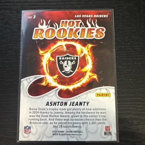 2025 Panini Score Ashton Jeanty Hot Rookies Insert RC Raiders Boise State - Picture 3 of 3