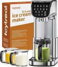 IcyTreat Ice Cream Maker Machine 12-in-1, Full Automatic Stainless Steel