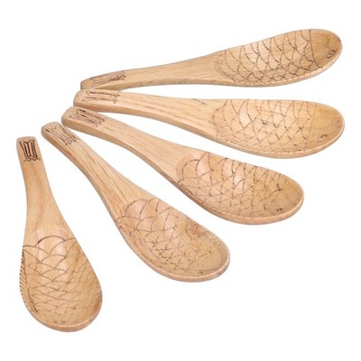 5x Soup Spoon Fish Shaped Carved Wooden Rice Spoon Kitchen Tool For Mixing SET