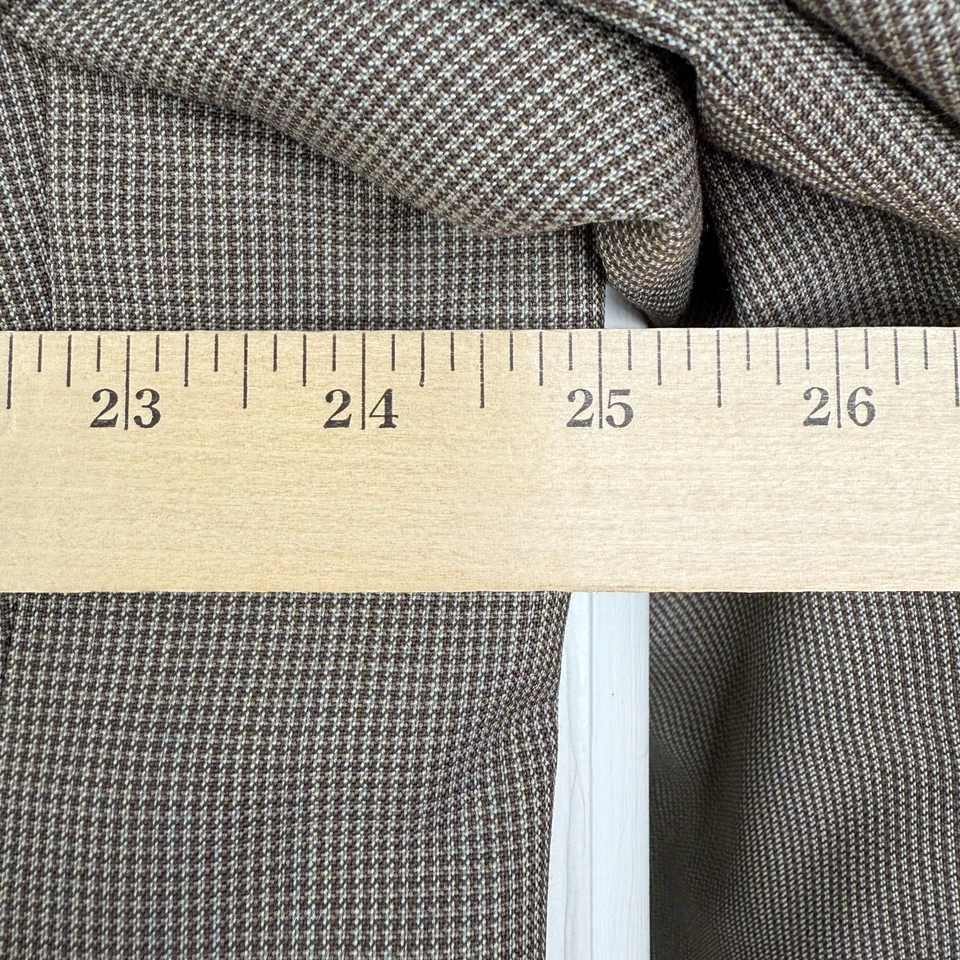VTG Balmain Suit Mens 48R Brown Houndstooth 6x1 Wool Pants 42x30 Pleated Front - Image 3 of 4