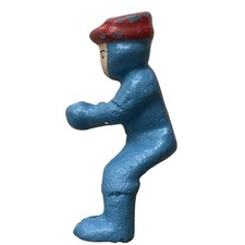 Vintage Cast Iron Vehicle Passenger Farmer Driving Man Half Split Blue Toy 3  