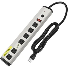 20 Amp Heavy Duty Power Strip, Metal, 6 Outlet 6-20R T-Slot, 6 FT 12 Gauge