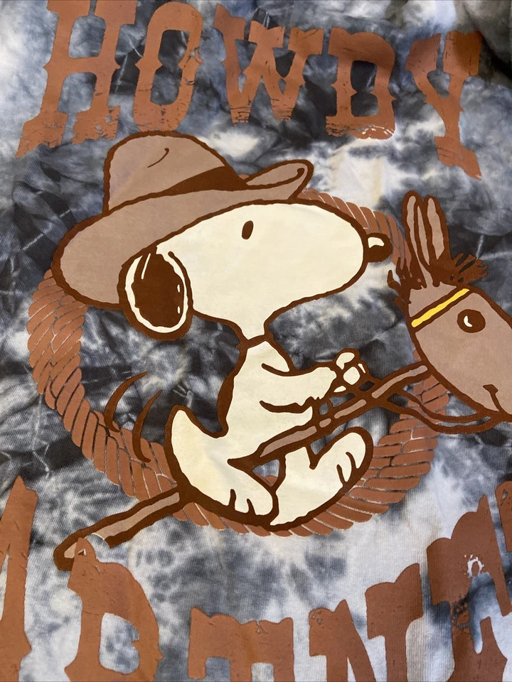 PEANUTS SNOOPY Howdy Partner Blue Tie Dye Unisex Cotton T Shirt Tee Size L NEW - Image 4 of 4