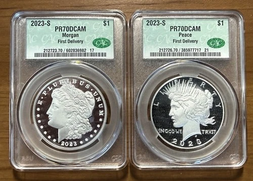 2023-S $1 Proof Silver Morgan And Peace Dollar CAC PR70 DCAM First Delivery