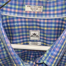 Peter Millar Nanoluxe Button Down Shirt Mens XXL Blue Plaid Cotton Made in USA