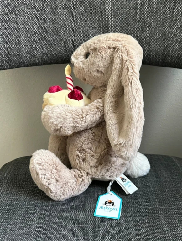 Jellycat Bashful Beige Bunny Birthday Cake Plush 31CM Soft Stuffed
