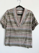 Xirena Sz XS • Stripe Boxy Cotton Stripe Short Sleeve Blouse Top