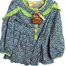 Matilda Jane Girls Blue Pink Leaf Print Ruffle Peplum Top Size 4