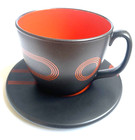 Ikea Black & Red Design Large Cappuccino Coffee Cup and Saucer 500 ml