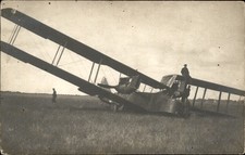 WWI Biplane Airplane Crashed German c1910s Real Photo Vintage Postcard bhn