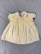 Vintage Alfred Leon Baby Dress Yellow Hand Smocked Cotton Lace 1950s 1960s 3-6M