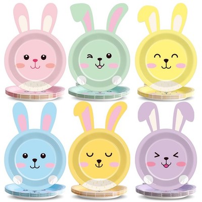 48pcs Easter Bunny Paper Plates Rabbit Tableware Decorations Spring Easter Bu...