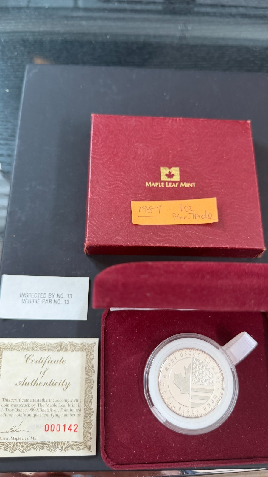 Rare 1989 Canada Us Free Trade Proof Silver Coin Reagan And Mulroney 1Oz Silver