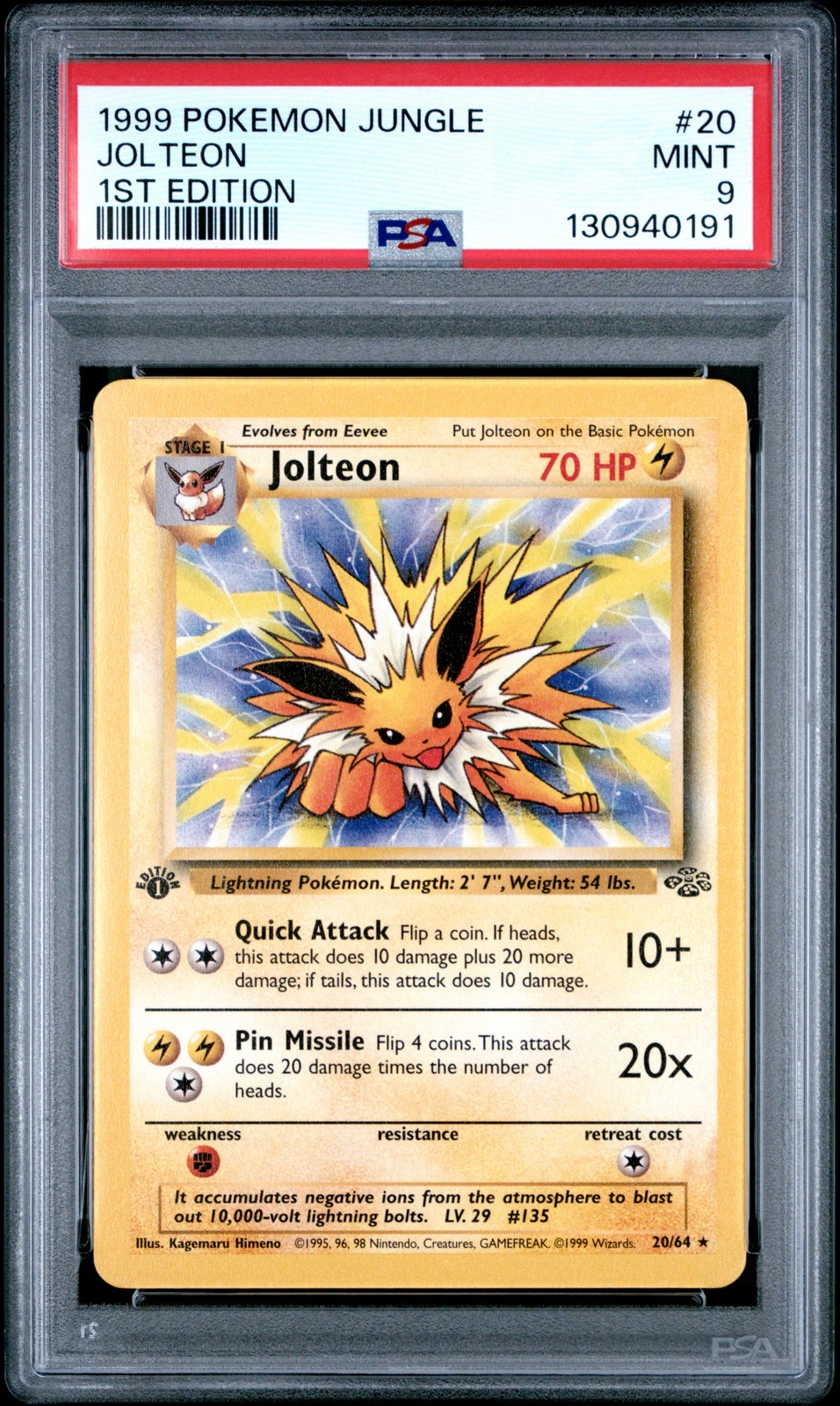 1999 Pokemon Jungle #20 Jolteon 1st Edition PSA 9 MINT