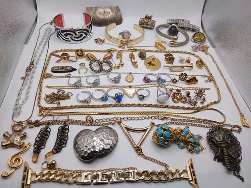 Vintage Gold And Silver Toned Costume Jewelry Necklaces, Rings, Earrings Lot #3