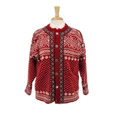 Dale of Norway Ladies Red w/ White Pattern Pure New Wool Cardigan Size S