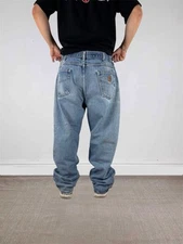 Carhartt Jeans Mens Size W38 L30 Blue Designer Logo Retro Denim Straight Relaxed