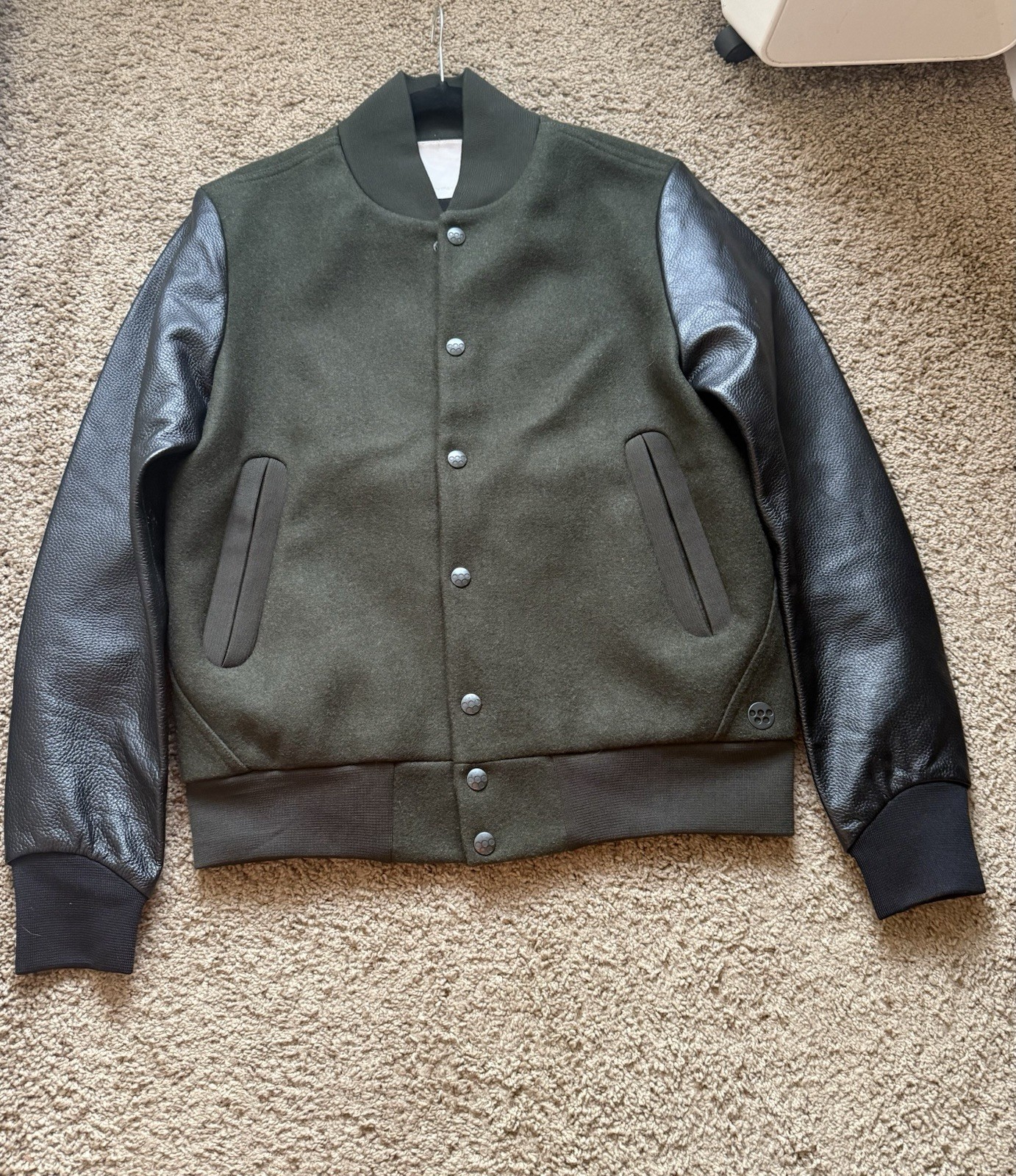 G-Star Raw by Marc Newson Varsity Jacket Green Black Leather Sleeves Snap M