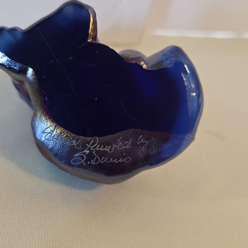 Vintage Fenton irisierende Glas Katze handbemalt Blumen Kunst Figur signiert S Davis - Bild 22 von 22